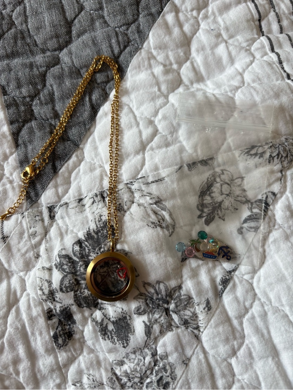 Gold-Tone Floating Charm Locket Necklace with Multicolor Charms